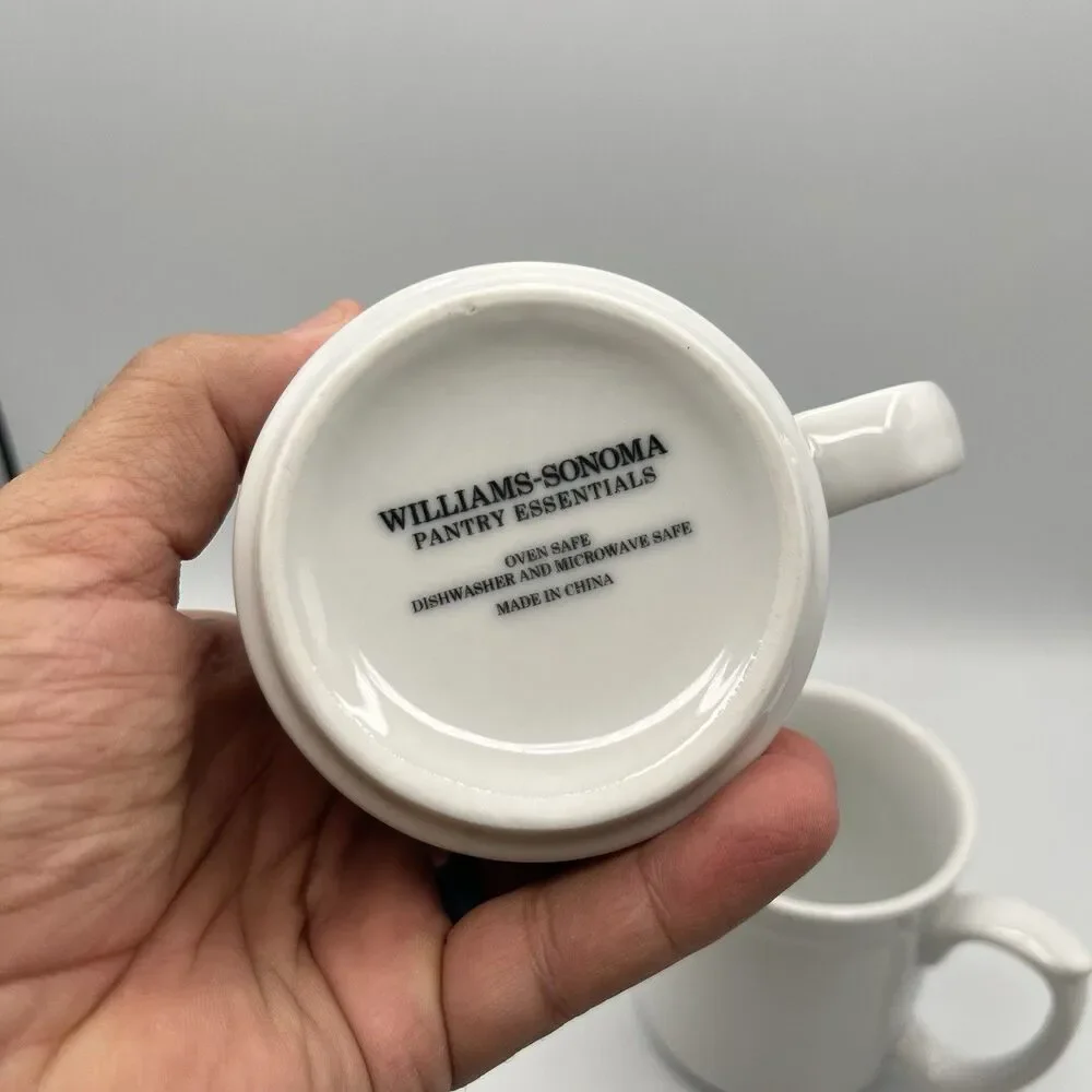 (2) William Sonoma Pantry Essentials White Coffee/Tea Mugs/Cups 3.75” 10 OZ